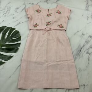 Renmor Womens Vintage 60s Sheath Dress Size M Pink Rose Floral Applique Bow
